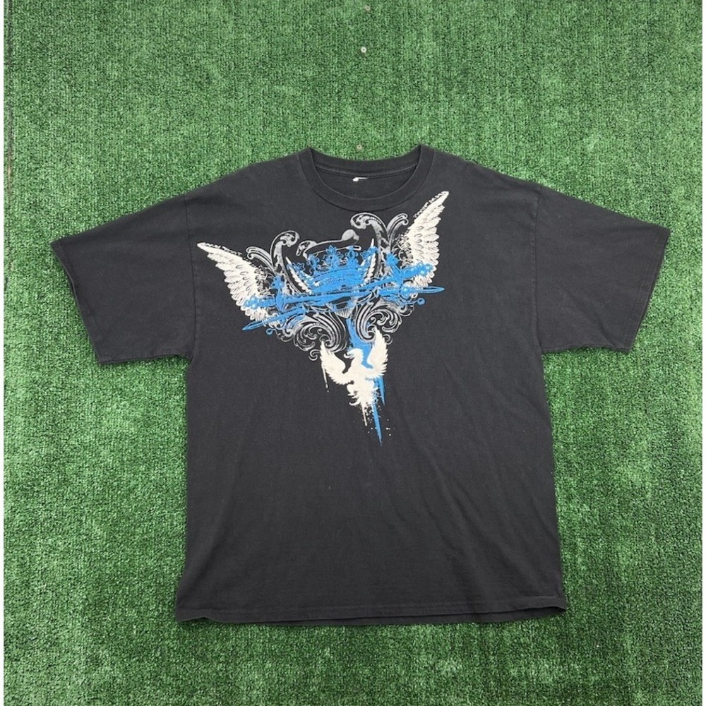 Vintage Y2K Affliction Style Express T-Shirt Mens 2xl Black Blue
